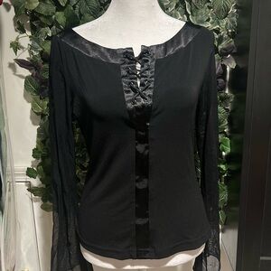 Donna Gay Black blouse with mesh sleeves